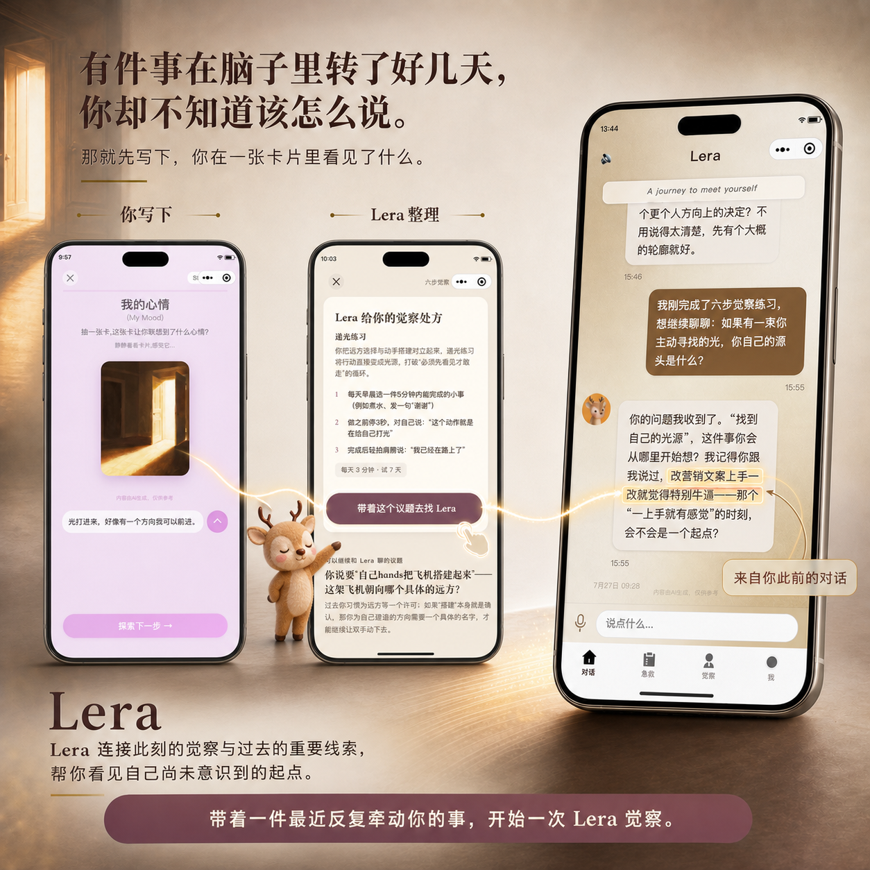 从 O 卡用户输入、觉察处方到连接长期记忆并继续 Dear Lera 对话的完整产品流程